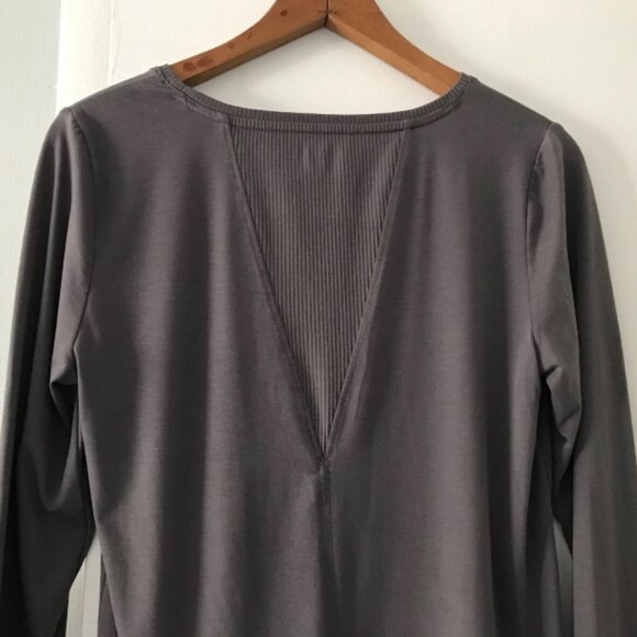 Athleta Heather Gray Monarch Ribbed Stretch Split-Tie Back Shirt Top Size Small - Picture 6 of 7